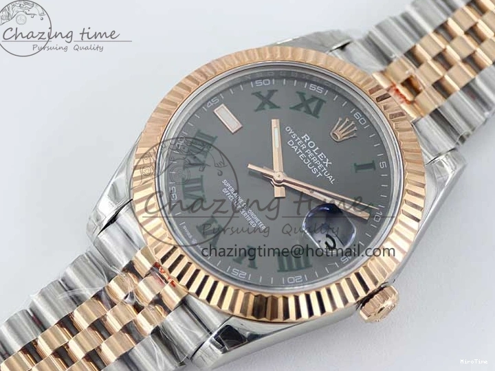 MiroTime 0310 Tailored DateJust 41 126331 SS RG TWF 1:1 Best Edition 904L Steel Gray Dial Green Roman on SS RG Jubilee Bracelet VR 2450